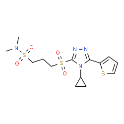 ChemSpider 2D Image | 3-{[4-Cyclopropyl-5-(2-thienyl)-4H-1,2,4-triazol-3-yl]sulfonyl}-N,N-dimethyl-1-propanesulfonamide | C14H20N4O4S3