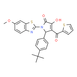 ChemSpider 2D Image | 5-(4-tert-Butylphenyl)-3-hydroxy-1-(6-methoxy-1,3-benzothiazol-2-yl)-4-(2-thienylcarbonyl)-1,5-dihydro-2H-pyrrol-2-one | C27H24N2O4S2