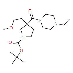ChemSpider 2D Image | 2-Methyl-2-propanyl 3-[(4-ethyl-1-piperazinyl)carbonyl]-3-(2-methoxyethyl)-1-pyrrolidinecarboxylate | C19H35N3O4