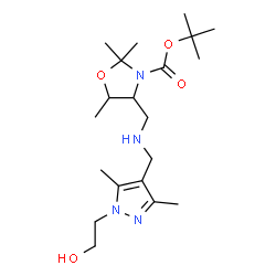 ChemSpider 2D Image | 2-Methyl-2-propanyl 4-[({[1-(2-hydroxyethyl)-3,5-dimethyl-1H-pyrazol-4-yl]methyl}amino)methyl]-2,2,5-trimethyl-1,3-oxazolidine-3-carboxylate | C20H36N4O4