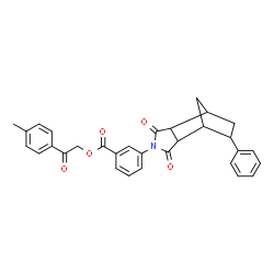 ChemSpider 2D Image | 2-(4-Methylphenyl)-2-oxoethyl 3-(3,5-dioxo-8-phenyl-4-azatricyclo[5.2.1.0~2,6~]dec-4-yl)benzoate | C31H27NO5