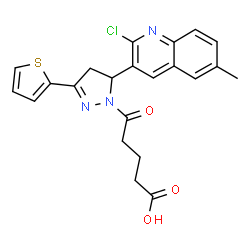 ChemSpider 2D Image | 5-[5-(2-Chloro-6-methyl-3-quinolinyl)-3-(2-thienyl)-4,5-dihydro-1H-pyrazol-1-yl]-5-oxopentanoic acid | C22H20ClN3O3S