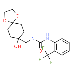 ChemSpider 2D Image | 1-[(8-Hydroxy-1,4-dioxaspiro[4.5]dec-8-yl)methyl]-3-[2-(trifluoromethyl)phenyl]urea | C17H21F3N2O4