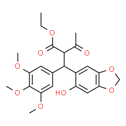 ChemSpider 2D Image | Ethyl 2-[(6-hydroxy-1,3-benzodioxol-5-yl)(3,4,5-trimethoxyphenyl)methyl]-3-oxobutanoate | C23H26O9