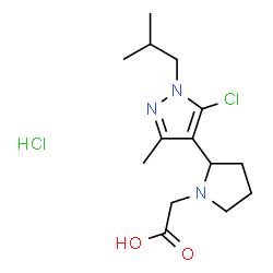 ChemSpider 2D Image | [2-(5-Chloro-1-isobutyl-3-methyl-1H-pyrazol-4-yl)-1-pyrrolidinyl]acetic acid hydrochloride (1:1) | C14H23Cl2N3O2