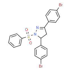 ChemSpider 2D Image | 3,5-Bis(4-bromophenyl)-1-(phenylsulfonyl)-4,5-dihydro-1H-pyrazole | C21H16Br2N2O2S