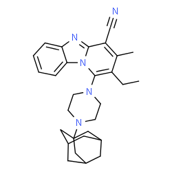 ChemSpider 2D Image | 1-[4-(Adamantan-1-yl)-1-piperazinyl]-2-ethyl-3-methylpyrido[1,2-a]benzimidazole-4-carbonitrile | C29H35N5