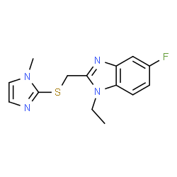 ChemSpider 2D Image | 1-Ethyl-5-fluoro-2-{[(1-methyl-1H-imidazol-2-yl)sulfanyl]methyl}-1H-benzimidazole | C14H15FN4S