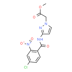 ChemSpider 2D Image | Methyl {3-[(4-chloro-2-nitrobenzoyl)amino]-1H-pyrazol-1-yl}acetate | C13H11ClN4O5