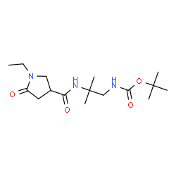 ChemSpider 2D Image | 2-Methyl-2-propanyl (2-{[(1-ethyl-5-oxo-3-pyrrolidinyl)carbonyl]amino}-2-methylpropyl)carbamate | C16H29N3O4