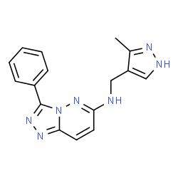ChemSpider 2D Image | N-[(3-Methyl-1H-pyrazol-4-yl)methyl]-3-phenyl[1,2,4]triazolo[4,3-b]pyridazin-6-amine | C16H15N7