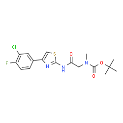 ChemSpider 2D Image | 2-Methyl-2-propanyl (2-{[4-(3-chloro-4-fluorophenyl)-1,3-thiazol-2-yl]amino}-2-oxoethyl)methylcarbamate | C17H19ClFN3O3S
