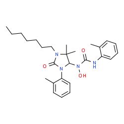 ChemSpider 2D Image | 1-[1-Heptyl-5,5-dimethyl-3-(2-methylphenyl)-2-oxo-4-imidazolidinyl]-1-hydroxy-3-(2-methylphenyl)urea | C27H38N4O3