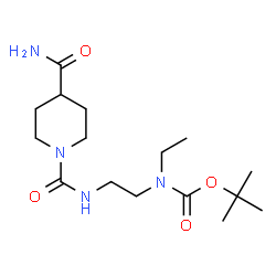 ChemSpider 2D Image | 2-Methyl-2-propanyl (2-{[(4-carbamoyl-1-piperidinyl)carbonyl]amino}ethyl)ethylcarbamate | C16H30N4O4