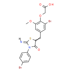 ChemSpider 2D Image | (2-Bromo-4-{[(2Z)-3-(4-bromophenyl)-2-imino-4-oxo-1,3-thiazolidin-5-ylidene]methyl}-6-methoxyphenoxy)acetic acid | C19H14Br2N2O5S