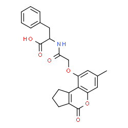 ChemSpider 2D Image | N-{[(7-Methyl-4-oxo-1,2,3,4-tetrahydrocyclopenta[c]chromen-9-yl)oxy]acetyl}phenylalanine | C24H23NO6
