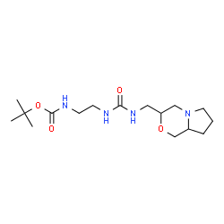 ChemSpider 2D Image | 2-Methyl-2-propanyl (2-{[(hexahydro-1H-pyrrolo[2,1-c][1,4]oxazin-3-ylmethyl)carbamoyl]amino}ethyl)carbamate | C16H30N4O4
