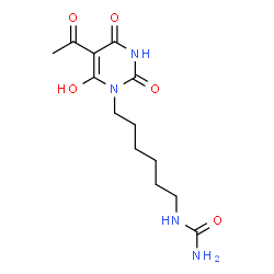ChemSpider 2D Image | 1-[6-(5-Acetyl-6-hydroxy-2,4-dioxo-3,4-dihydro-1(2H)-pyrimidinyl)hexyl]urea | C13H20N4O5