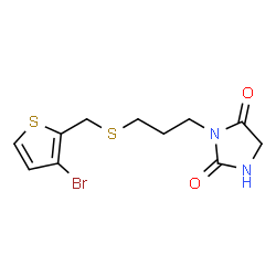 ChemSpider 2D Image | 3-(3-{[(3-Bromo-2-thienyl)methyl]sulfanyl}propyl)-2,4-imidazolidinedione | C11H13BrN2O2S2