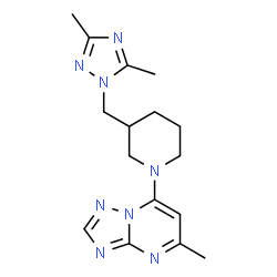 ChemSpider 2D Image | 7-{3-[(3,5-Dimethyl-1H-1,2,4-triazol-1-yl)methyl]-1-piperidinyl}-5-methyl[1,2,4]triazolo[1,5-a]pyrimidine | C16H22N8