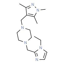 ChemSpider 2D Image | 1-[(1-Ethyl-1H-imidazol-2-yl)methyl]-4-[(1,3,5-trimethyl-1H-pyrazol-4-yl)methyl]piperazine | C17H28N6