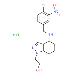 ChemSpider 2D Image | 2-{4-[(4-Chloro-3-nitrobenzyl)amino]-4,5,6,7-tetrahydro-1H-indazol-1-yl}ethanol hydrochloride (1:1) | C16H20Cl2N4O3