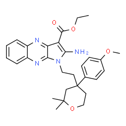 ChemSpider 2D Image | Ethyl 2-amino-1-{2-[4-(4-methoxyphenyl)-2,2-dimethyltetrahydro-2H-pyran-4-yl]ethyl}-1H-pyrrolo[2,3-b]quinoxaline-3-carboxylate | C29H34N4O4