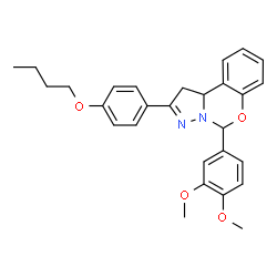 ChemSpider 2D Image | 2-(4-Butoxyphenyl)-5-(3,4-dimethoxyphenyl)-1,10b-dihydropyrazolo[1,5-c][1,3]benzoxazine | C28H30N2O4