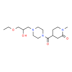 ChemSpider 2D Image | 4-{[4-(3-Ethoxy-2-hydroxypropyl)-1-piperazinyl]carbonyl}-1-methyl-2-piperidinone | C16H29N3O4