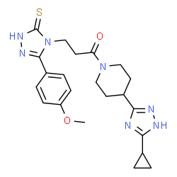 ChemSpider 2D Image | 1-[4-(3-Cyclopropyl-1H-1,2,4-triazol-5-yl)-1-piperidinyl]-3-[3-(4-methoxyphenyl)-5-thioxo-1,5-dihydro-4H-1,2,4-triazol-4-yl]-1-propanone | C22H27N7O2S