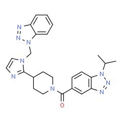 ChemSpider 2D Image | {4-[1-(1H-Benzotriazol-1-ylmethyl)-1H-imidazol-2-yl]-1-piperidinyl}(1-isopropyl-1H-benzotriazol-5-yl)methanone | C25H27N9O