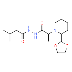 ChemSpider 2D Image | N'-{2-[2-(1,3-Dioxolan-2-yl)-1-piperidinyl]propanoyl}-3-methylbutanehydrazide | C16H29N3O4