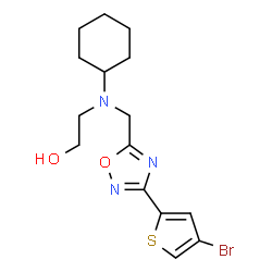 ChemSpider 2D Image | 2-[{[3-(4-Bromo-2-thienyl)-1,2,4-oxadiazol-5-yl]methyl}(cyclohexyl)amino]ethanol | C15H20BrN3O2S