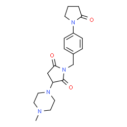 ChemSpider 2D Image | 3-(4-Methyl-1-piperazinyl)-1-[4-(2-oxo-1-pyrrolidinyl)benzyl]-2,5-pyrrolidinedione | C20H26N4O3