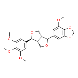 ChemSpider 2D Image | 4-Methoxy-6-[(3aR,4S,6aR)-4-(3,4,5-trimethoxyphenyl)tetrahydro-1H,3H-furo[3,4-c]furan-1-yl]-1,3-benzodioxole | C23H26O8