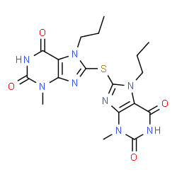 ChemSpider 2D Image | 8,8'-Sulfanediylbis(3-methyl-7-propyl-3,7-dihydro-1H-purine-2,6-dione) | C18H22N8O4S