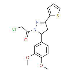 ChemSpider 2D Image | 2-Chloro-1-[5-(3,4-dimethoxyphenyl)-3-(2-thienyl)-4,5-dihydro-1H-pyrazol-1-yl]ethanone | C17H17ClN2O3S