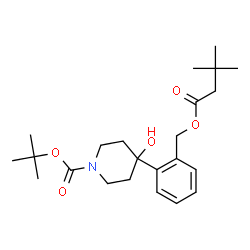 ChemSpider 2D Image | 2-Methyl-2-propanyl 4-(2-{[(3,3-dimethylbutanoyl)oxy]methyl}phenyl)-4-hydroxy-1-piperidinecarboxylate | C23H35NO5