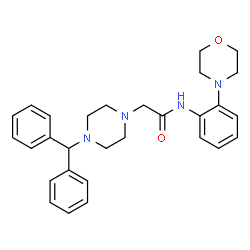 ChemSpider 2D Image | 2-[4-(Diphenylmethyl)-1-piperazinyl]-N-[2-(4-morpholinyl)phenyl]acetamide | C29H34N4O2