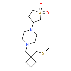 ChemSpider 2D Image | 1-(1,1-Dioxidotetrahydro-3-thiophenyl)-4-({1-[(methylsulfanyl)methyl]cyclobutyl}methyl)piperazine | C15H28N2O2S2
