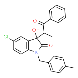 ChemSpider 2D Image | 5-Chloro-3-hydroxy-1-(4-methylbenzyl)-3-(1-oxo-1-phenyl-2-propanyl)-1,3-dihydro-2H-indol-2-one | C25H22ClNO3