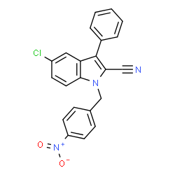 ChemSpider 2D Image | 5-Chloro-1-(4-nitrobenzyl)-3-phenyl-1H-indole-2-carbonitrile | C22H14ClN3O2
