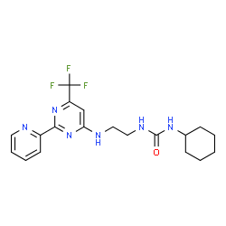 ChemSpider 2D Image | 1-Cyclohexyl-3-(2-{[2-(2-pyridinyl)-6-(trifluoromethyl)-4-pyrimidinyl]amino}ethyl)urea | C19H23F3N6O