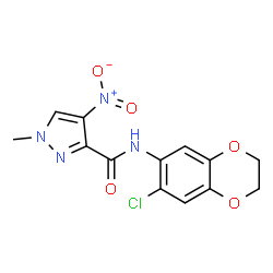ChemSpider 2D Image | N-(7-Chloro-2,3-dihydro-1,4-benzodioxin-6-yl)-1-methyl-4-nitro-1H-pyrazole-3-carboxamide | C13H11ClN4O5