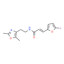 ChemSpider 2D Image | (2E)-N-[2-(2,5-Dimethyl-1,3-oxazol-4-yl)ethyl]-3-(5-iodo-2-furyl)acrylamide | C14H15IN2O3
