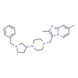 ChemSpider 2D Image | 3-{[4-(1-Benzyl-3-pyrrolidinyl)-1-piperazinyl]methyl}-2,7-dimethylimidazo[1,2-a]pyridine | C25H33N5