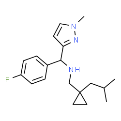 ChemSpider 2D Image | 1-(4-Fluorophenyl)-N-[(1-isobutylcyclopropyl)methyl]-1-(1-methyl-1H-pyrazol-3-yl)methanamine | C19H26FN3
