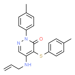 ChemSpider 2D Image | 5-(Allylamino)-2-(4-methylphenyl)-4-[(4-methylphenyl)sulfanyl]-3(2H)-pyridazinone | C21H21N3OS