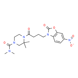 ChemSpider 2D Image | N,N,3,3-Tetramethyl-4-[4-(6-nitro-2-oxo-1,3-benzoxazol-3(2H)-yl)butanoyl]-1-piperazinecarboxamide | C20H27N5O6