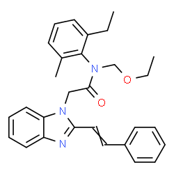 ChemSpider 2D Image | N-(Ethoxymethyl)-N-(2-ethyl-6-methylphenyl)-2-[2-(2-phenylvinyl)-1H-benzimidazol-1-yl]acetamide | C29H31N3O2
